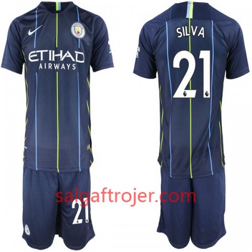 Manchester City Fodboldtrøjer David Silva 21 Børn Udebanesæt 2018/19 Kort ærmer Manchester City Fodboldtrøjer David Silva 21 Børn Udebanesæt 2018/19 Kort ærmer